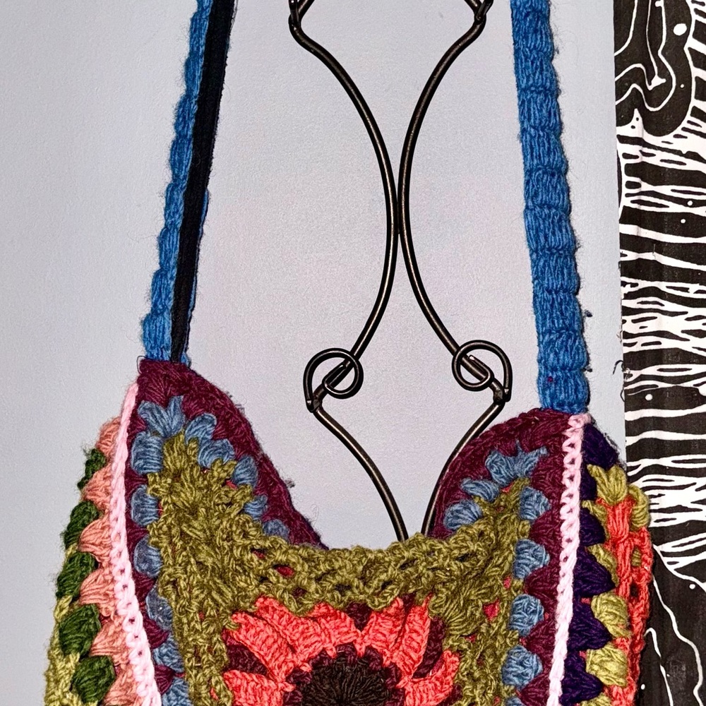 Gypsy Rose Colorful Floral Crochet Shoulder Zipper Satchel Boho Bag